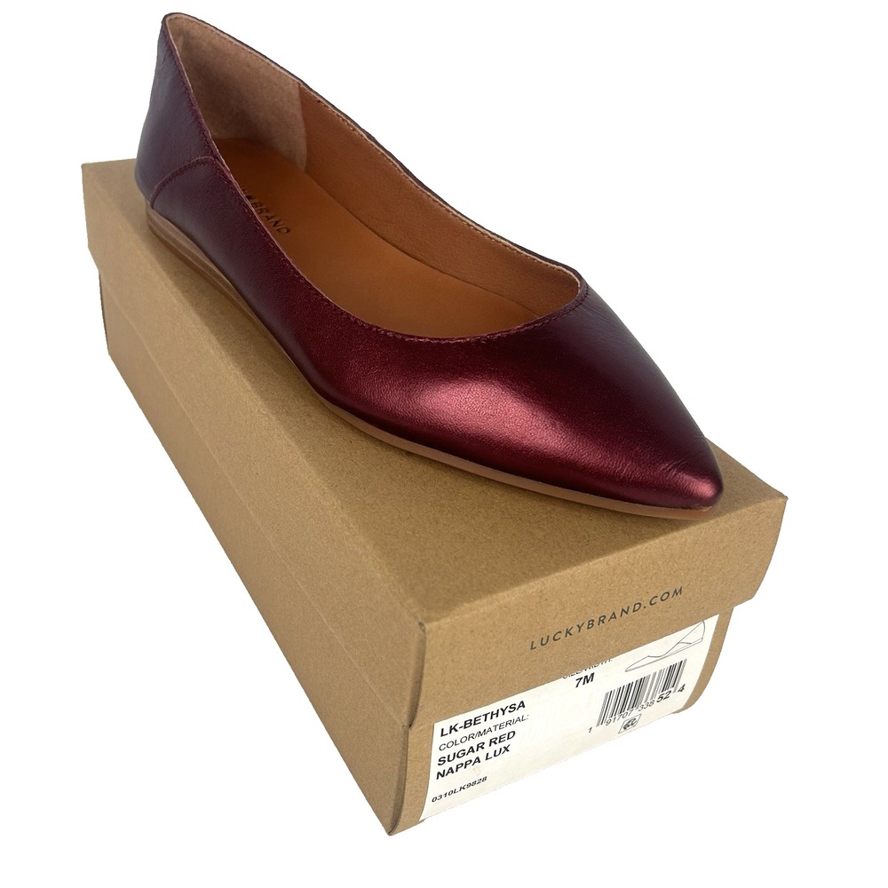Lucky Brand Ladies 7 LK-Bethysa Metallic Red Leather Pointed-toe Flats